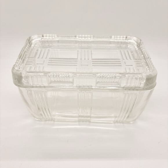 Vintage Hazel Atlas Refrigerator Dish Criss Cross Lid Clear Glass SEE PICs 6" - Picture 1 of 8